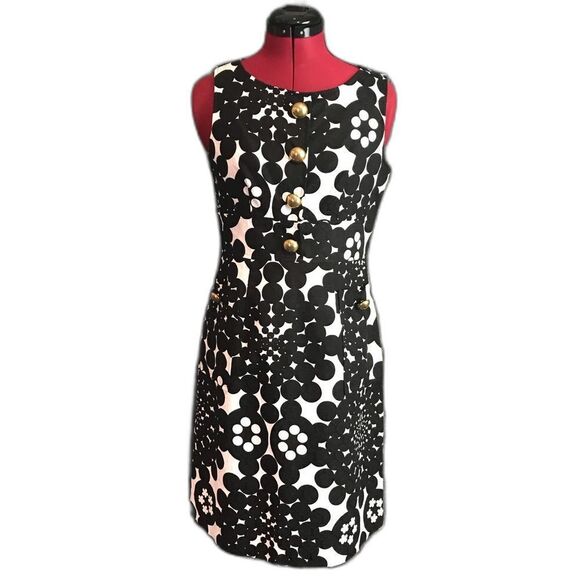 Eliza J Black and White Sheath Dress Women's Size 4 100% Cotton Gold Buttons NWT - Picture 1 of 11